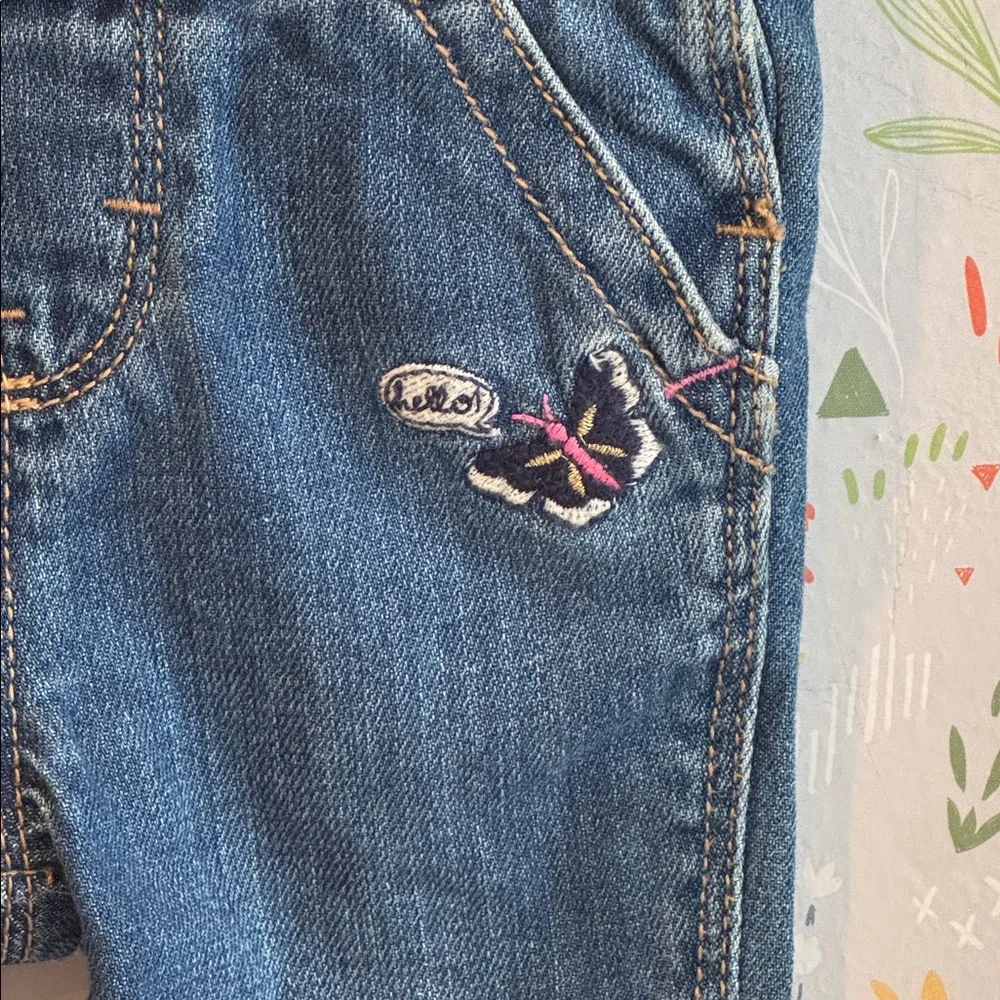 Oshkosh Baby B’gosh 6 Mo Butterfly Heart Embroidered 100% Cotton Denim Overalls